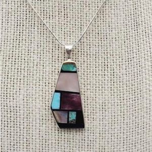 Native artist Jimmy Royer, inlay pendant with chain